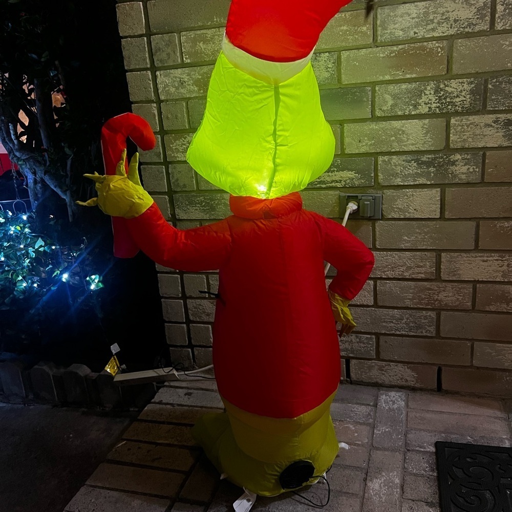 Festive Inflatable Grinch with Santa Hat - Picture 5 of 8
